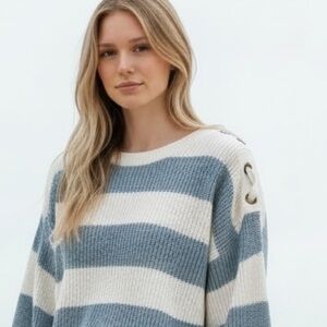 BOGO! Ralph Lauren Nautical Stripe Cotton Pullover Sweater Blue Large